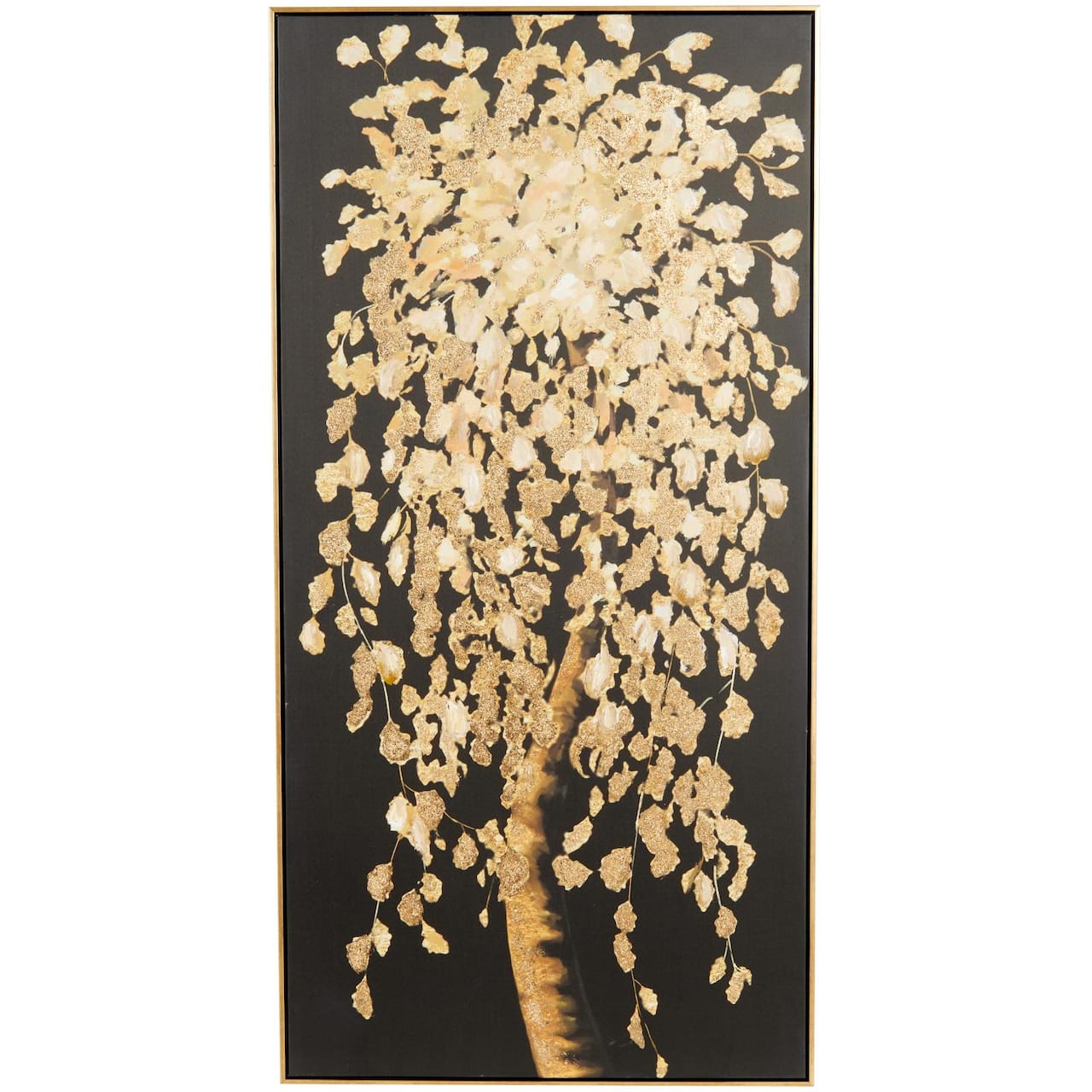 30" x 59" Black Polystone Tree with Gold Foil Accents Framed Wall Art